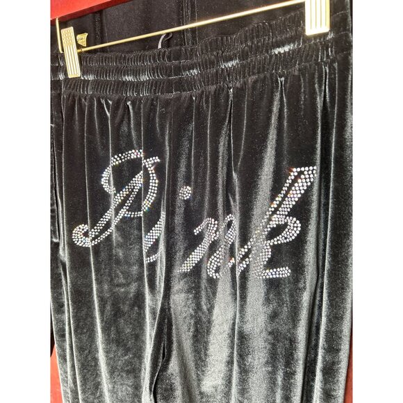 Victorias Secret PINK Black Velour Hoodie & Jogger Set W/Rhinestones Womens S - Picture 3 of 9
